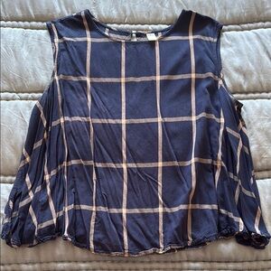 Old Navy Navy and Beige Checkered Blouse